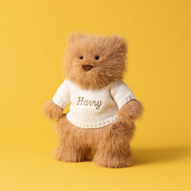 Bouffant ours Bartholomew avec pull crème personnalisé