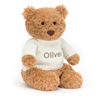 Ours Bartholomew avec pull crème personnalisé