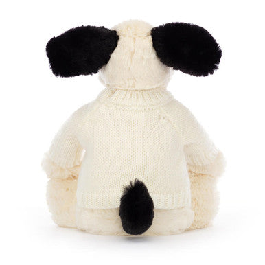 Chiot timide noir et crème avec pull crème personnalisé