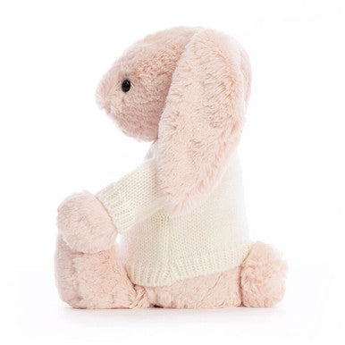 Lapin blush timide avec pull crème personnalisé
