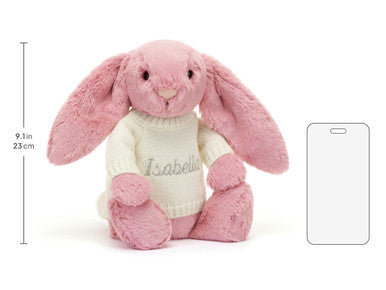Lapin rose tulipe timide avec pull crème personnalisé