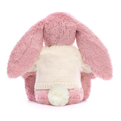 Lapin rose tulipe timide avec pull crème personnalisé