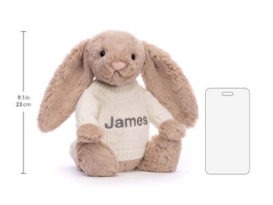 Lapin beige timide avec pull crème personnalisé