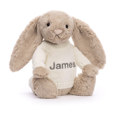 Lapin beige timide avec pull crème personnalisé