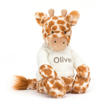 Girafe timide avec pull crème personnalisé