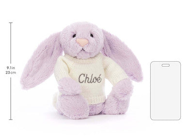 Lapin lilas timide avec pull crème personnalisé