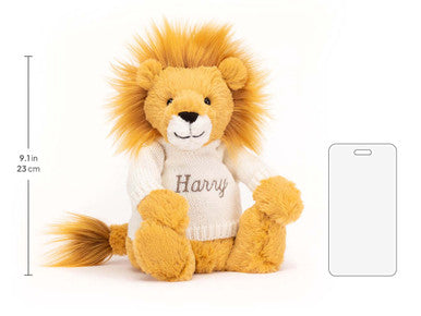 Lion timide avec pull crème personnalisé