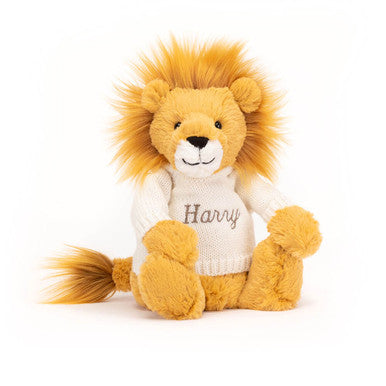 Lion timide avec pull crème personnalisé