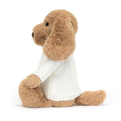 Chiot timide au caramel avec pull crème personnalisé