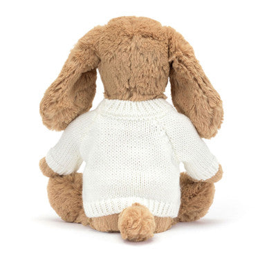 Chiot timide au caramel avec pull crème personnalisé