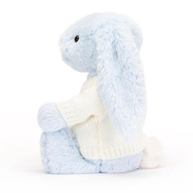 Lapin bleu timide avec pull crème personnalisé
