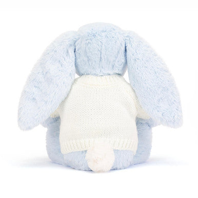 Lapin bleu timide avec pull crème personnalisé