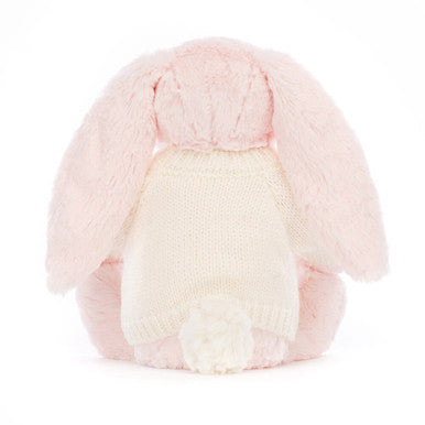Lapin rose timide avec pull crème personnalisé