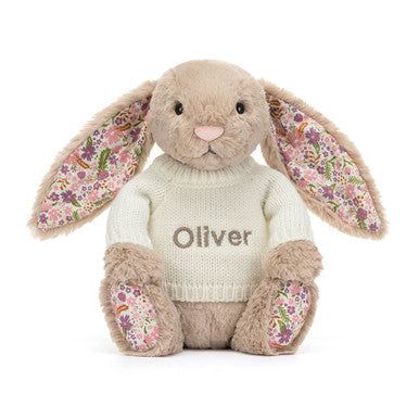 Blossom Beige Bunny 'Petal' avec pull crème personnalisé