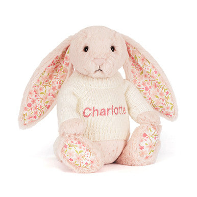 Blossom Blush Bunny 'Cherry' avec pull crème personnalisé