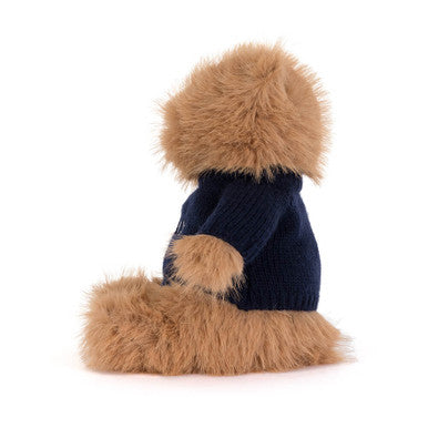 Bouffant ours Bartholomew avec pull bleu marine personnalisé