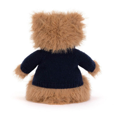 Bouffant ours Bartholomew avec pull bleu marine personnalisé