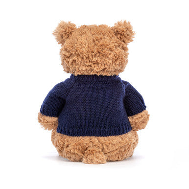 Ours Bartholomew avec pull bleu marine personnalisé