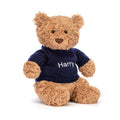Ours Bartholomew avec pull bleu marine personnalisé