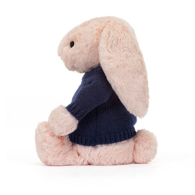 Lapin timide timide avec pull bleu marine personnalisé