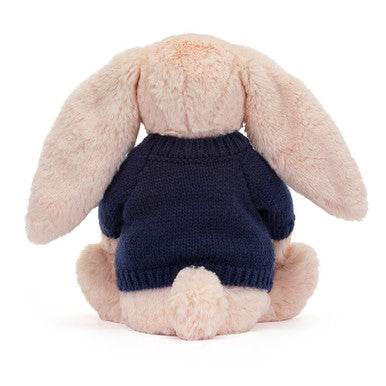 Lapin timide timide avec pull bleu marine personnalisé