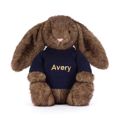 Hoppleston Luxe Bunny avec pull bleu marine personnalisé