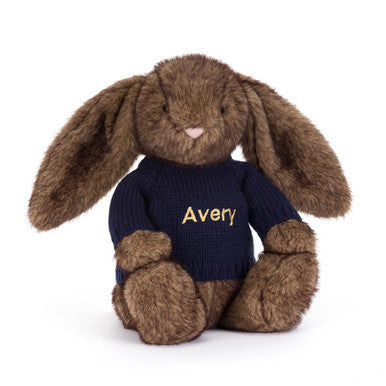 Hoppleston Luxe Bunny avec pull bleu marine personnalisé