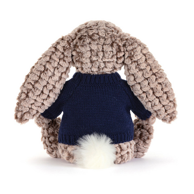Bashful Luxe Bunny Pine avec pull bleu marine personnalisé
