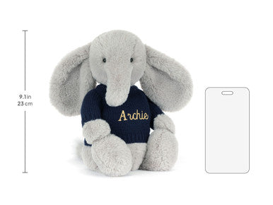 Bashful Luxe Elephant Thuddeus avec pull bleu marine personnalisé
