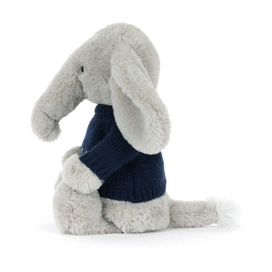 Bashful Luxe Elephant Thuddeus avec pull bleu marine personnalisé