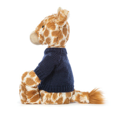 Girafe timide avec pull bleu marine personnalisé