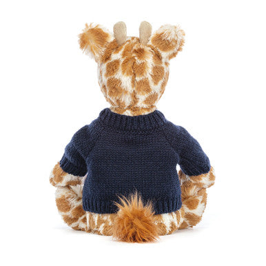 Girafe timide avec pull bleu marine personnalisé