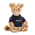 Girafe timide avec pull bleu marine personnalisé