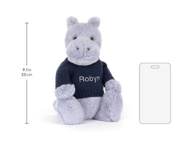 Hippopotame timide avec pull bleu marine personnalisé