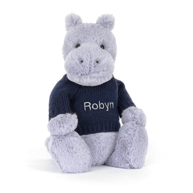Hippopotame timide avec pull bleu marine personnalisé