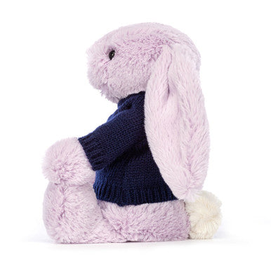 Lapin lilas timide avec pull bleu marine personnalisé