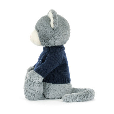 Chaton timide avec pull bleu marine personnalisé