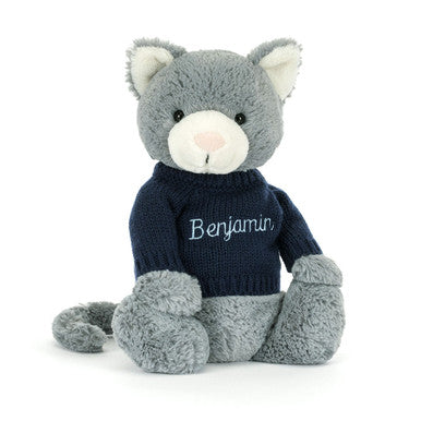 Chaton timide avec pull bleu marine personnalisé