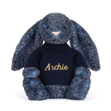 Hopscone Luxe Bunny avec pull bleu marine personnalisé