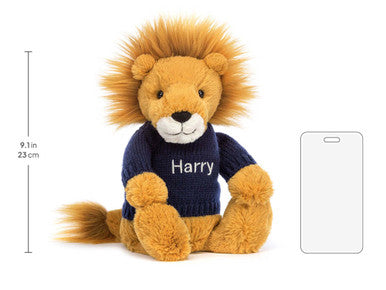 Lion timide avec pull bleu marine personnalisé