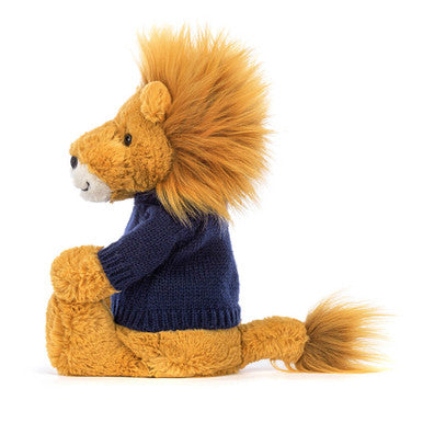 Lion timide avec pull bleu marine personnalisé