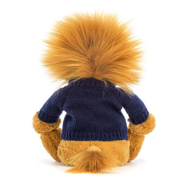 Lion timide avec pull bleu marine personnalisé