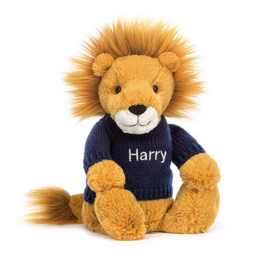 Lion timide avec pull bleu marine personnalisé