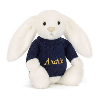 Bashful Luxe Bunny Luna avec pull bleu marine personnalisé