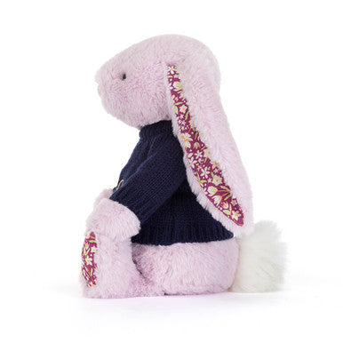 Thistlepop Blossom Luxe Bunny avec pull bleu marine personnalisé
