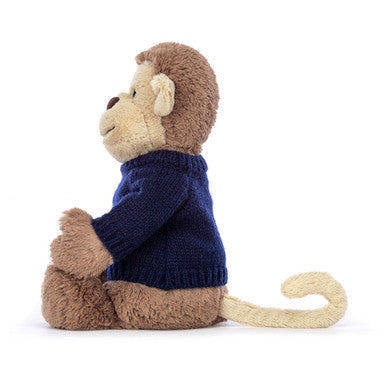 Singe timide avec pull bleu marine personnalisé
