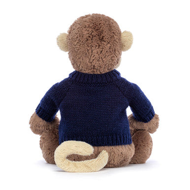 Singe timide avec pull bleu marine personnalisé