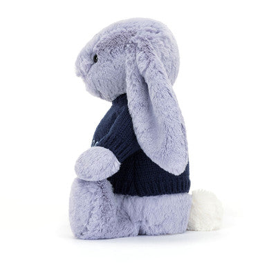Lapin Viola timide avec pull bleu marine personnalisé