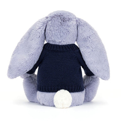 Lapin Viola timide avec pull bleu marine personnalisé