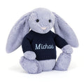 Lapin Viola timide avec pull bleu marine personnalisé